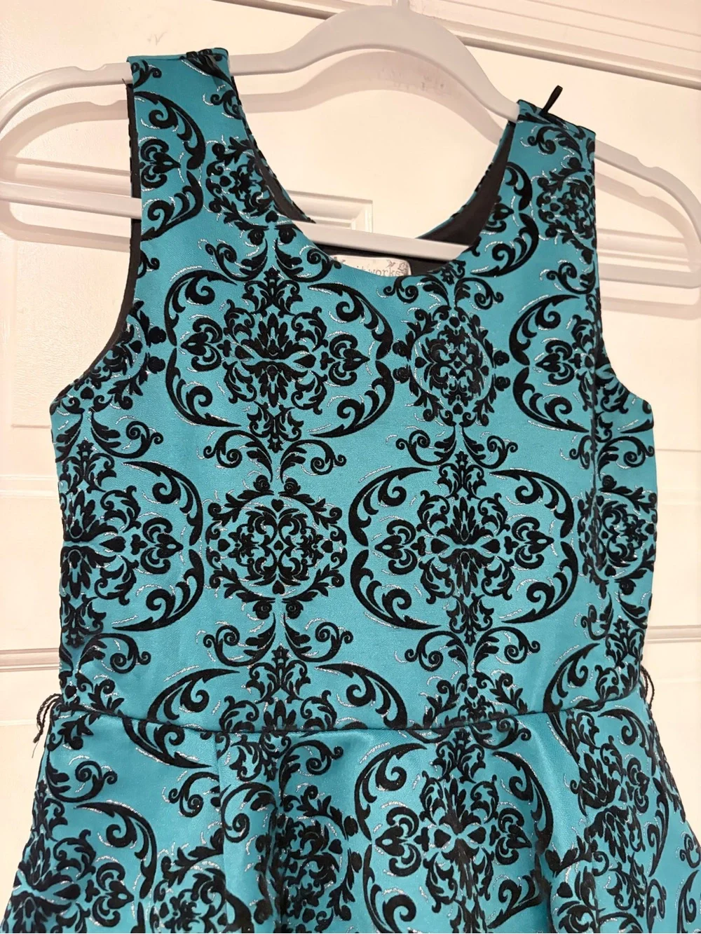 Knitworks Teal and Black Fit-and-Flare Party Dress Size 12